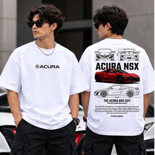 Male model wearing Acura NSX graphic oversized T-shirt