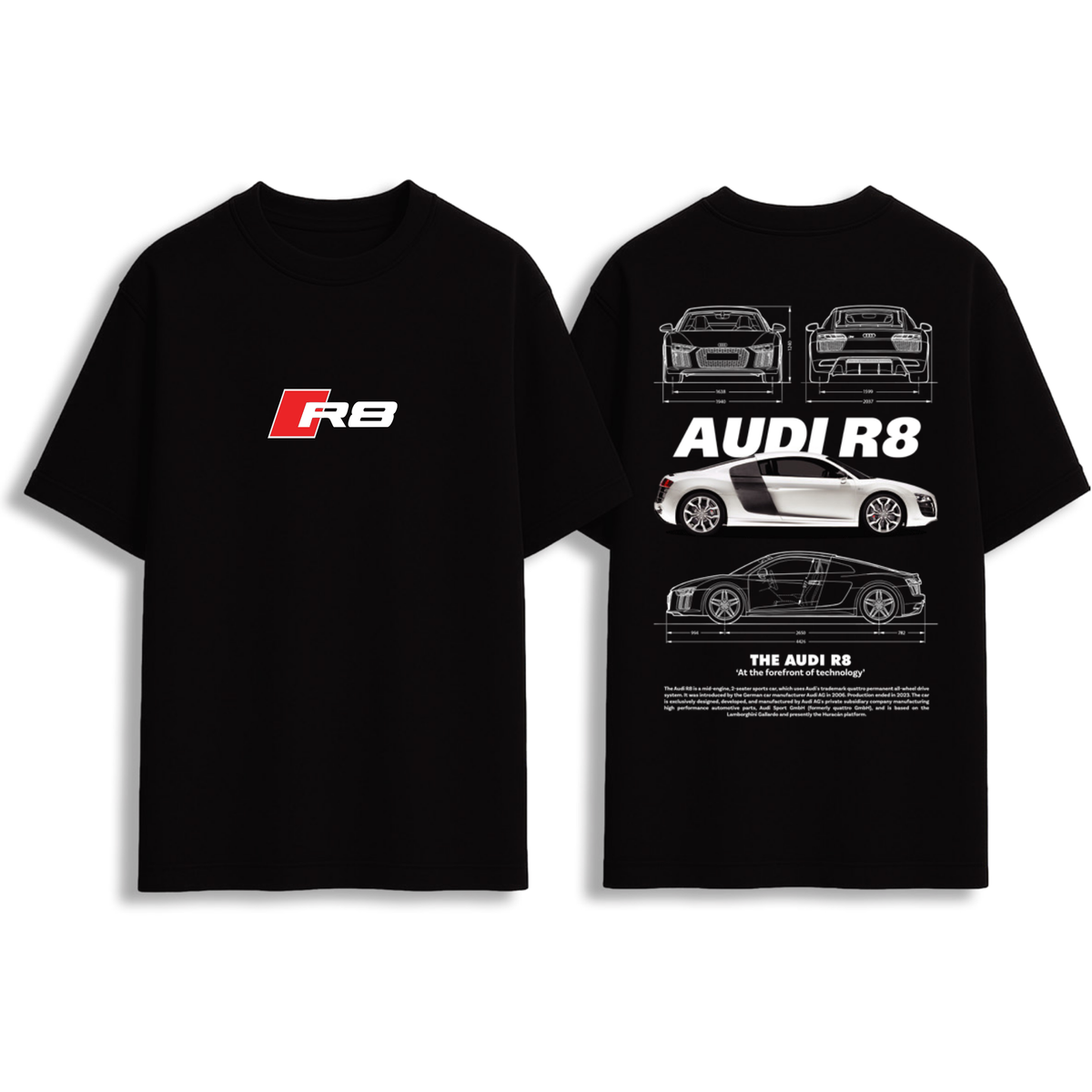 Audi R8 Blueprint Car Graphic Oversized T-Shirt