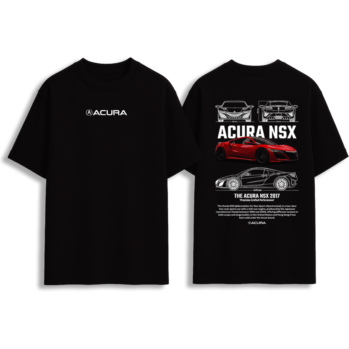 Acura NSX Car Blueprint Graphic Oversized T-Shirt