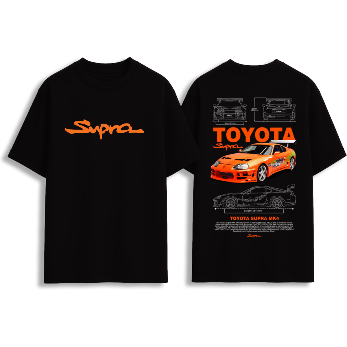 Toyota Supra MK4 Blueprint Graphic Oversized T-Shirt