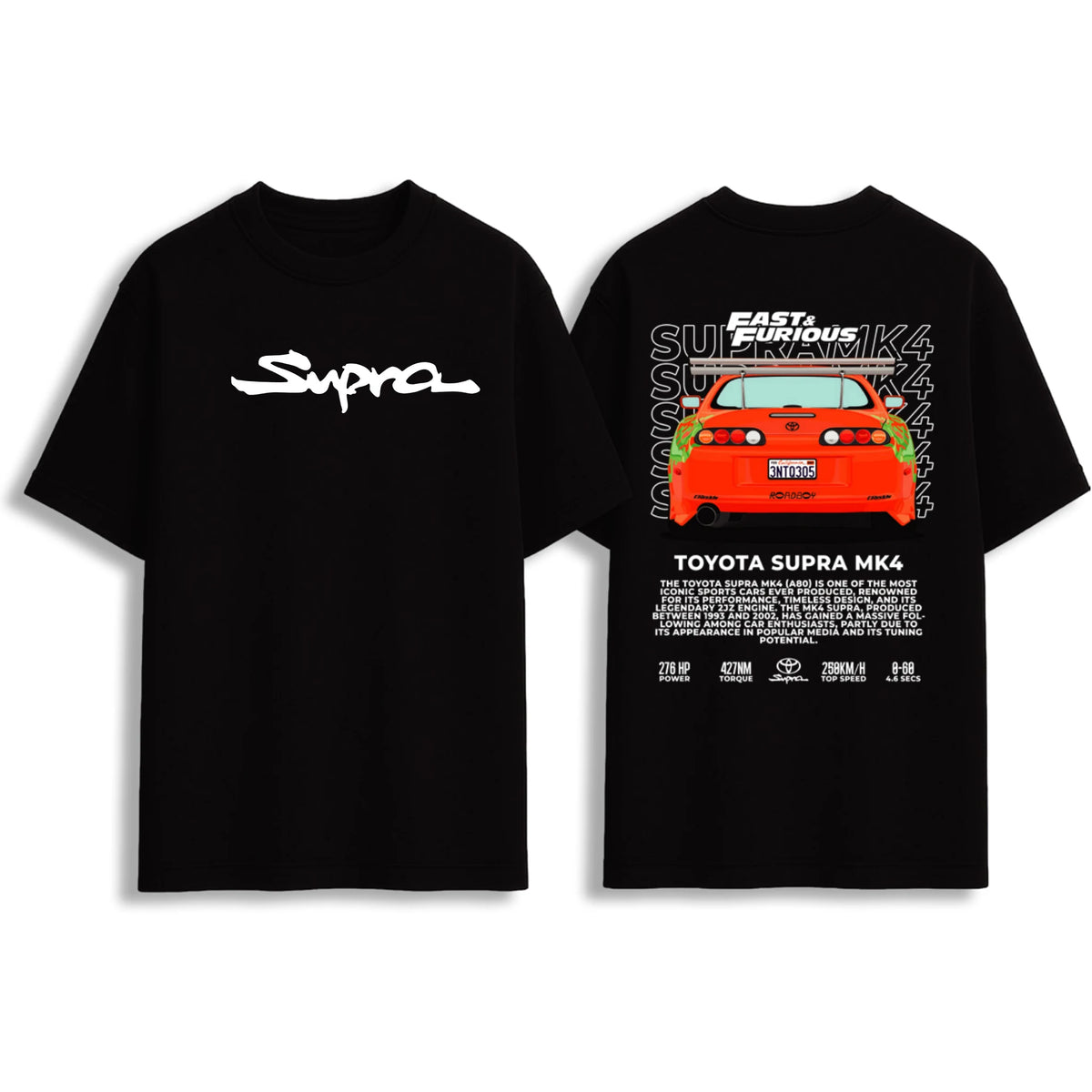 Black Toyota Supra MK4 graphic oversize T-shirt front and back