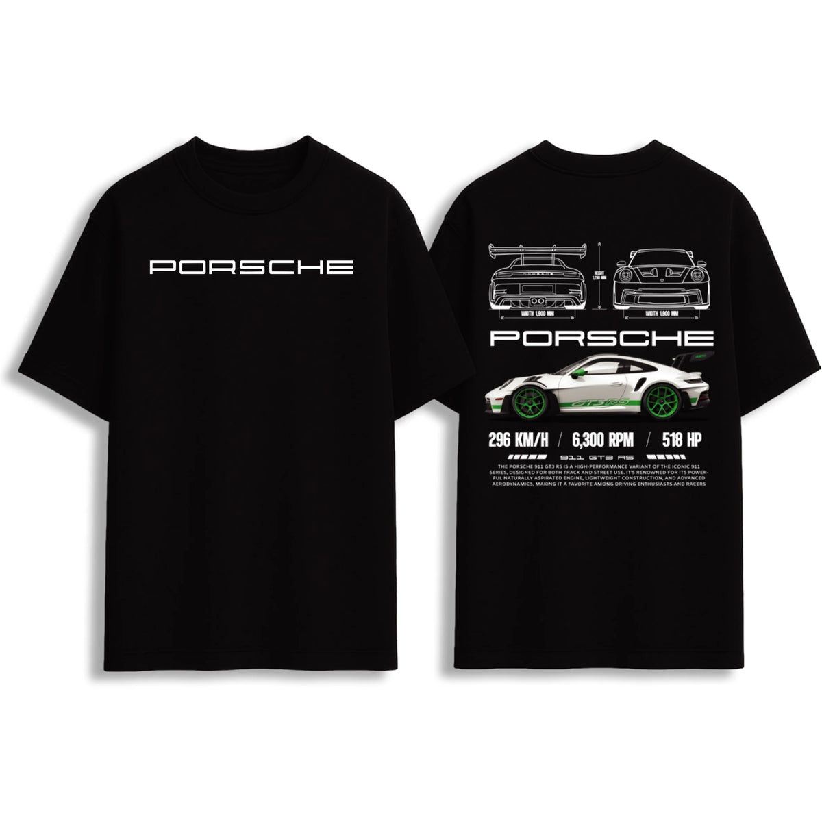 Black Unisex Oversized Porsche GT3 RS Car Graphic T-Shirt