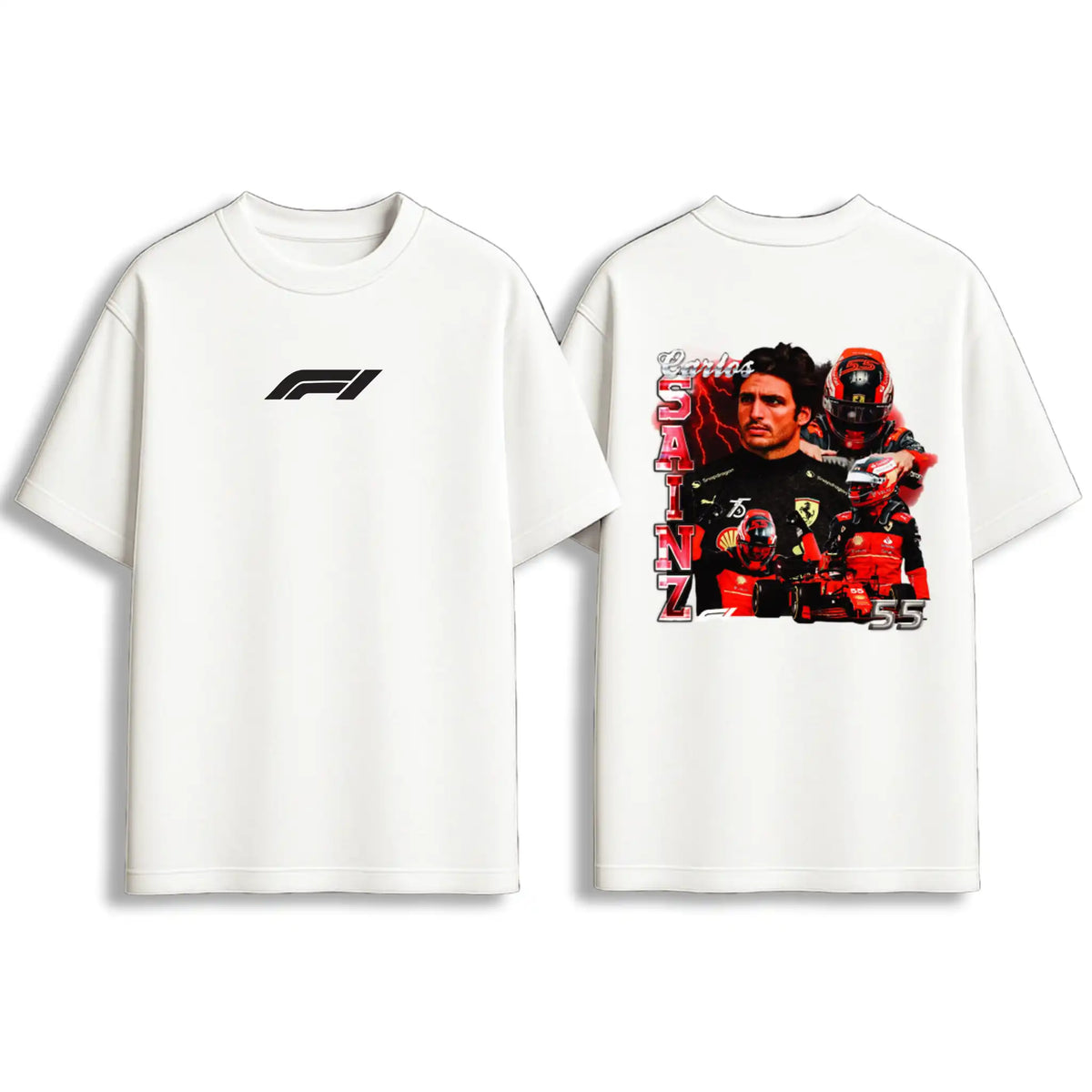 White Formula Racing Driver Graphic Oversize T-Shirt front and back