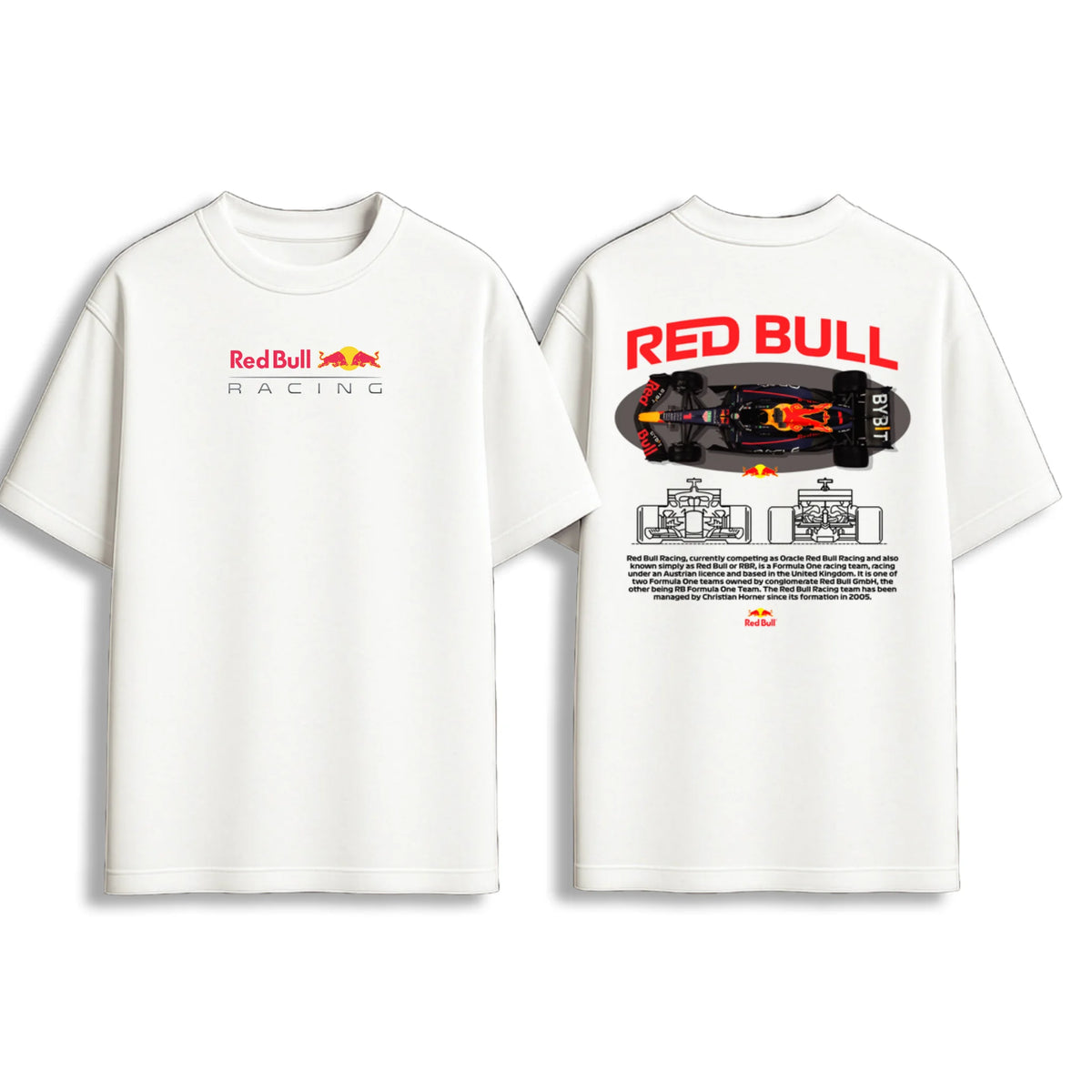 Red Bull Racing Formula 1 car graphic oversize T-shirt white