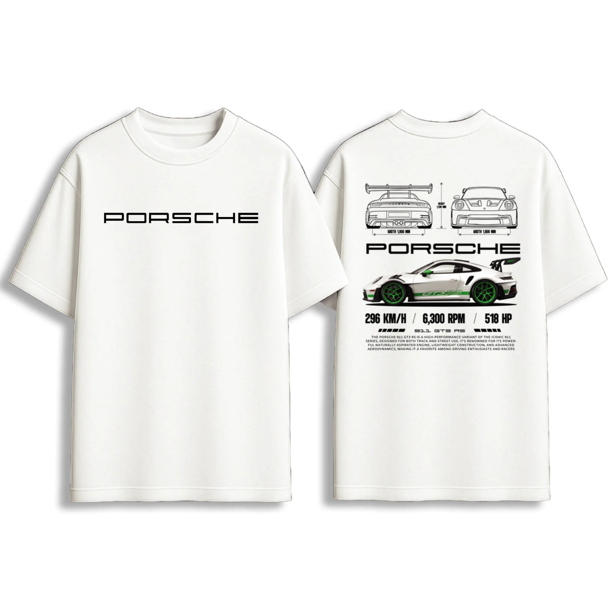 White Unisex Oversized Porsche GT3 RS Car Graphic T-Shirt