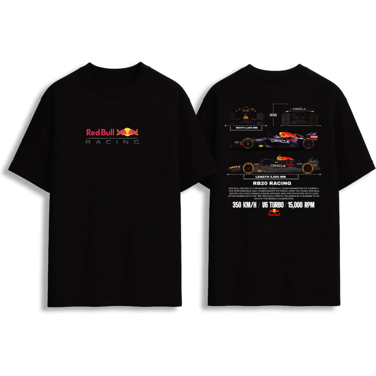 Red Bull Racing RB20 Formula 1 car graphic oversized T-shirt - Black